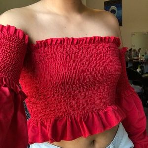 Long sleeve off the shoulder crop top